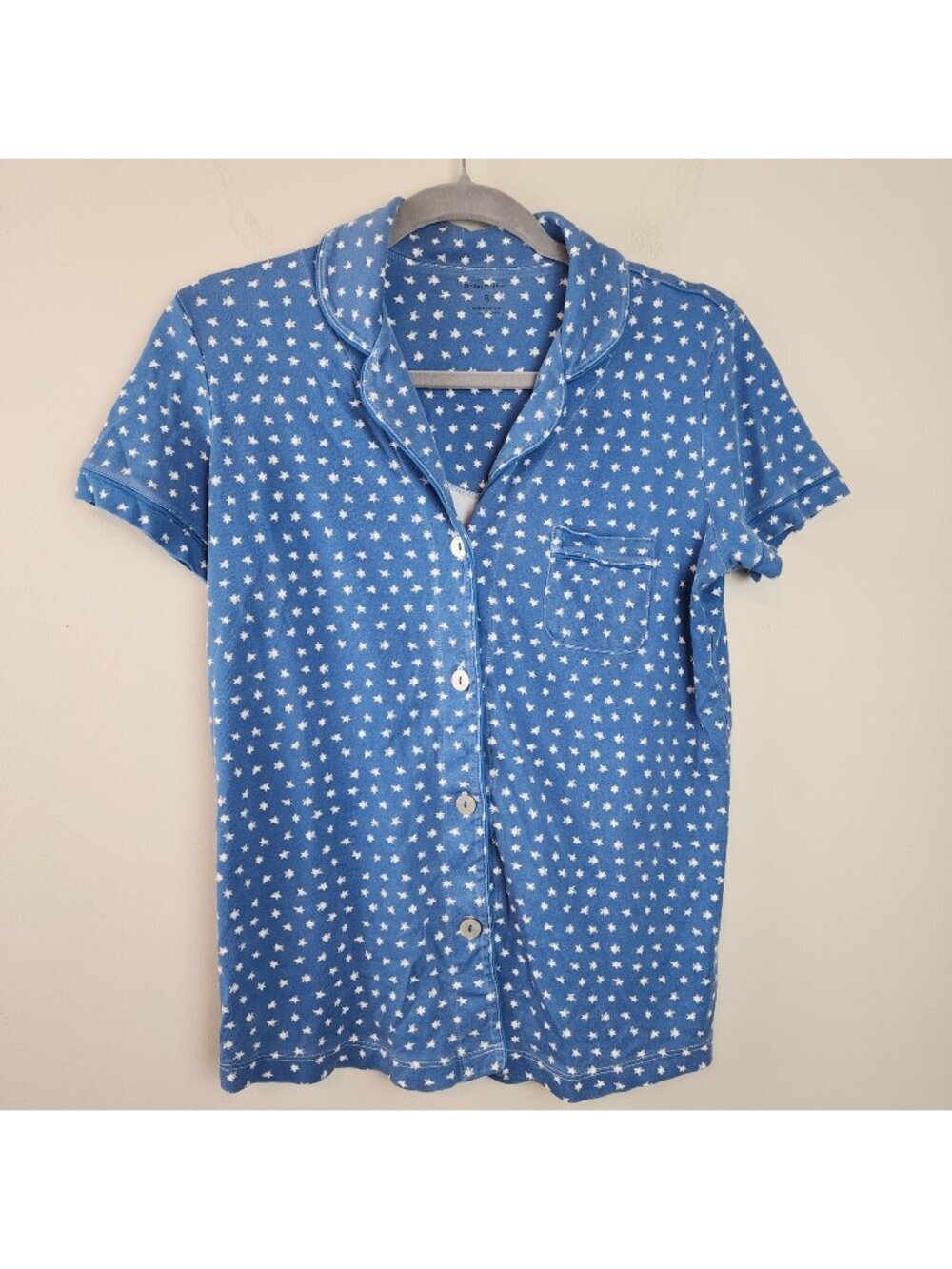Roller Rabbit Starry Night Pajama Shirt Blue Stars sz S pima cotton Short Sleeve
